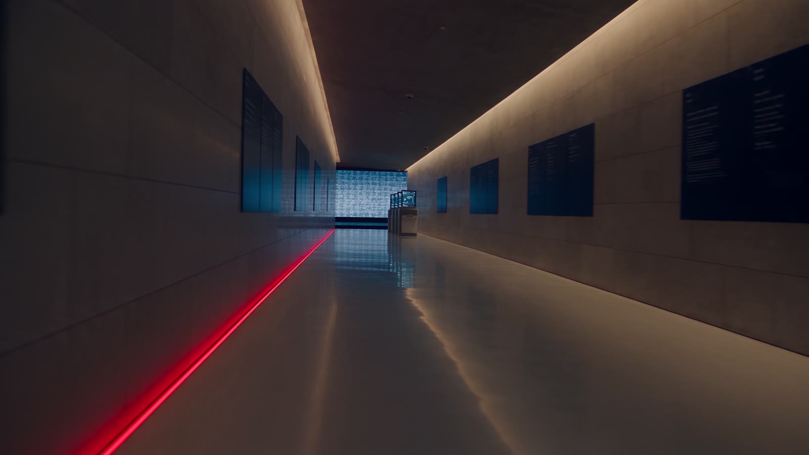 An empty conference lobby at dusk, before the doors open.